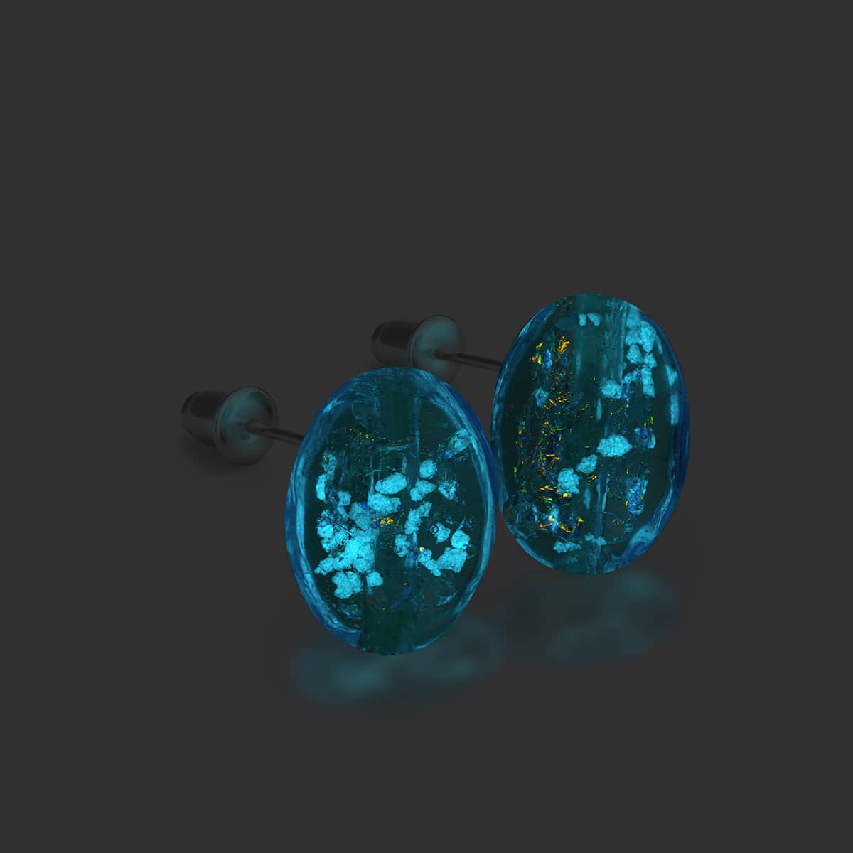 Turquoise | .925 Sterling Silver | Firework Glass Pebble Earrings